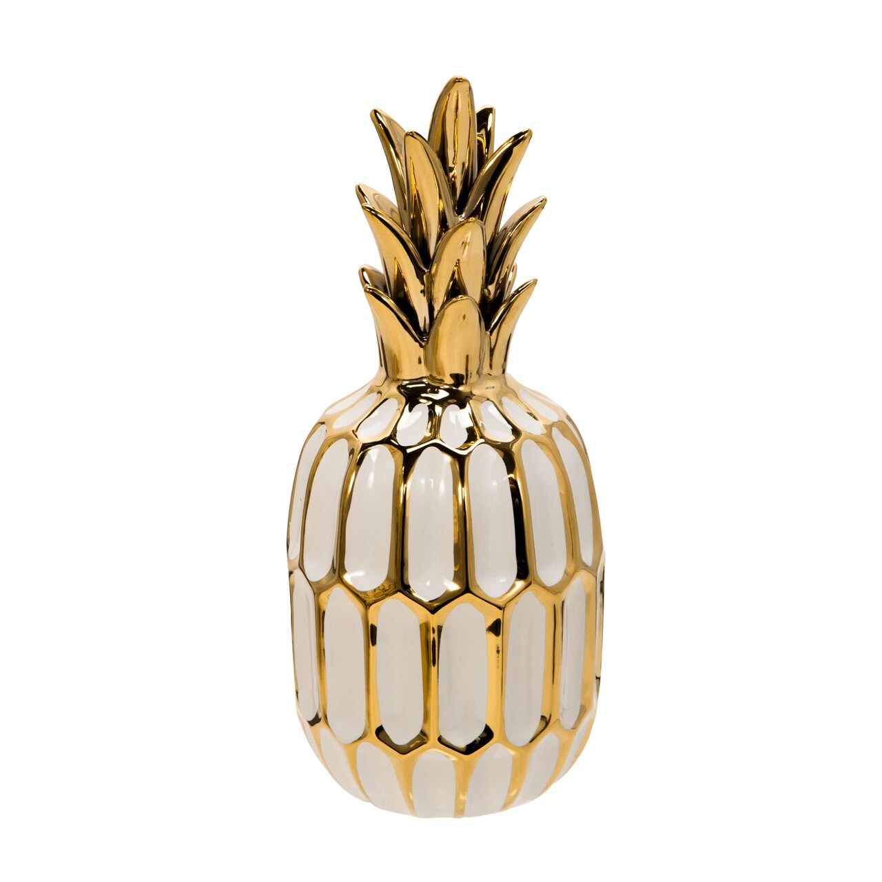 Kingston Living 9.75" White and Gold Ceramic Pineapple Tabletop Decor